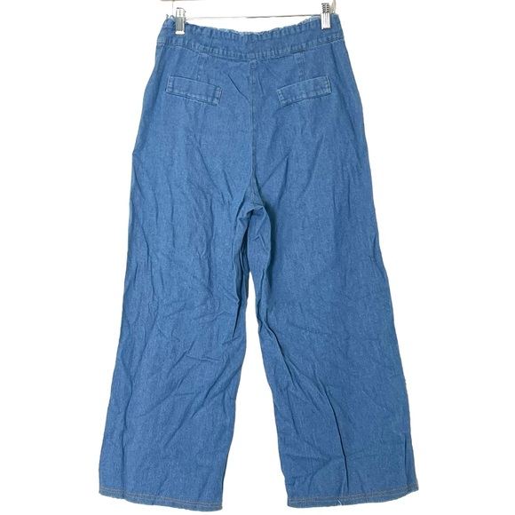 4SI3NNA | High rise cotton wide leg cropped chambray pants size medium - Picture 8 of 14